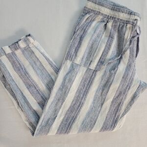 Old Navy Linen Blend Blue & White Striped Pants Women's Medium